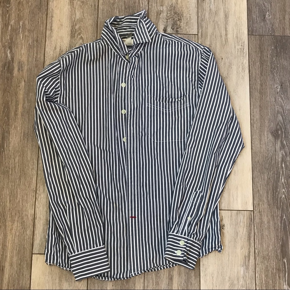 Nobu Button Down Strip Shirt Blue and White
